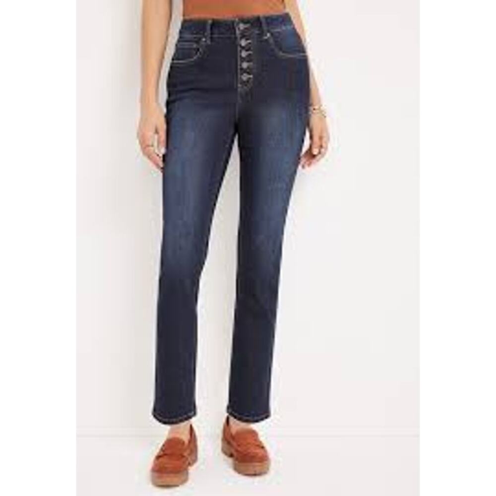 Maurices Everflex High Rise Straight Leg Ankle Jeans Dark Wash Size 8